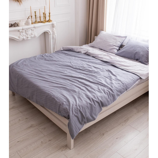 Постільна білизна полуторна Dushka Home Страйп сатин 20560 160х215 см графітова з білим