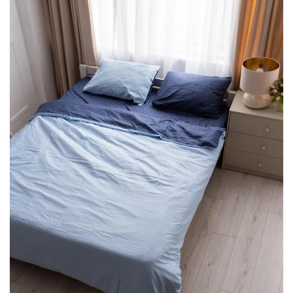 Постільна білизна сімейна Dushka Home Страйп сатин 20515 160х215х2 см блакитна з синім