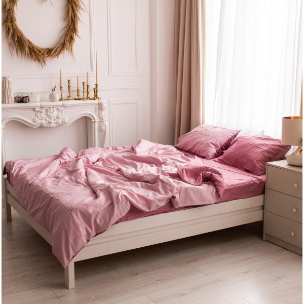 Постільна білизна сімейна Dushka Home Страйп сатин 20519 160х215х2 см світло-рожева