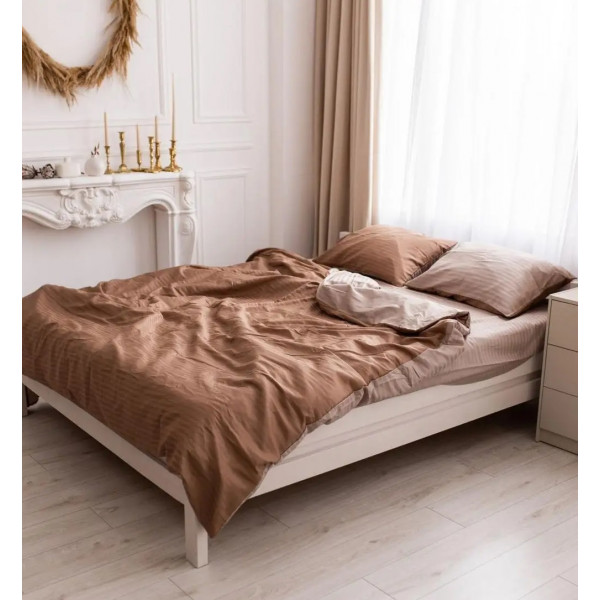 Постільна білизна сімейна Dushka Home Страйп сатин 20543 160х215х2 см коричнева з бежевим