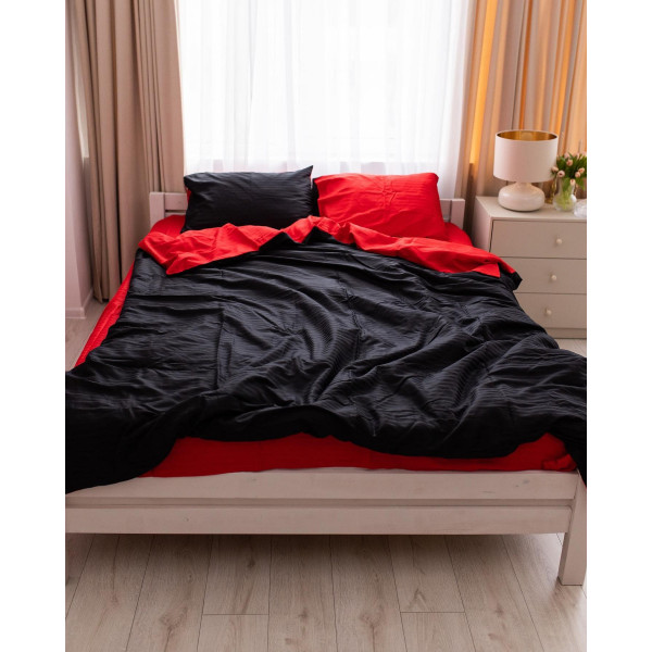 Постільна білизна сімейна Dushka Home Страйп сатин 20547 160х215х2 см чорна з червоним