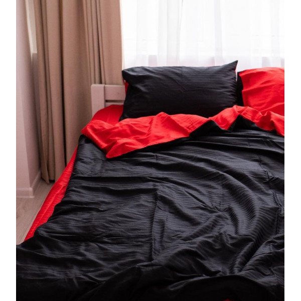 Постільна білизна сімейна Dushka Home Страйп сатин 20547 160х215х2 см чорна з червоним