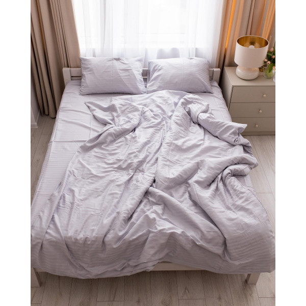 Постільна білизна сімейна Dushka Home Страйп сатин 20559 160х215х2 см світло-сіра