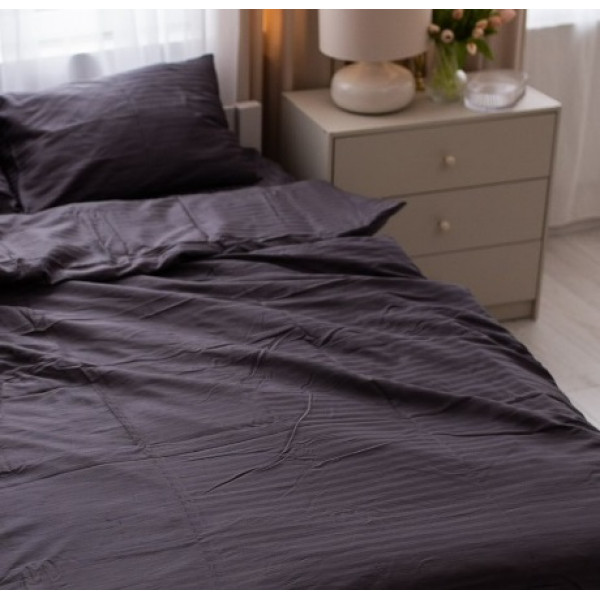 Постільна білизна сімейна Dushka Home Страйп сатин 20587 160х215х2 см чорна матова