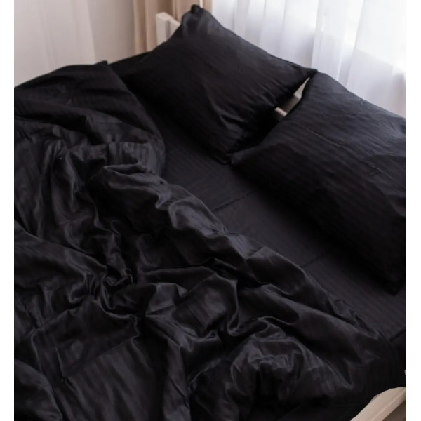 Постільна білизна сімейна Dushka Home Страйп сатин 20591 160х215х2 см чорна