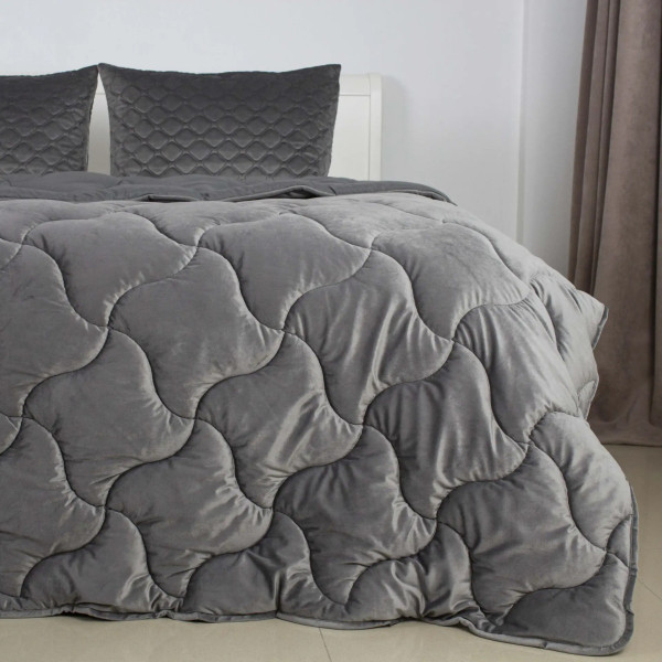 Ковдра двоспальна ТЕП VELOUR 1-04871_34536 180х210 см темно-сіра