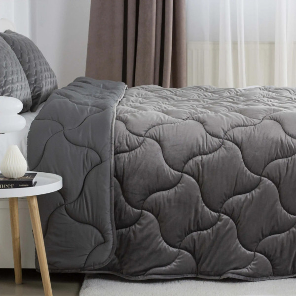 Ковдра полуторна ТЕП VELOUR 1-04870_34535 150х210 см темно-сіра