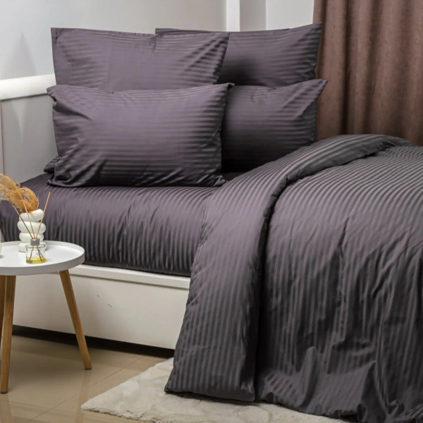Постільна білизна євро ТЕП СТРАЙП САТИН PREMIUM Graphite 2-04800_34074 200х215 см графітова