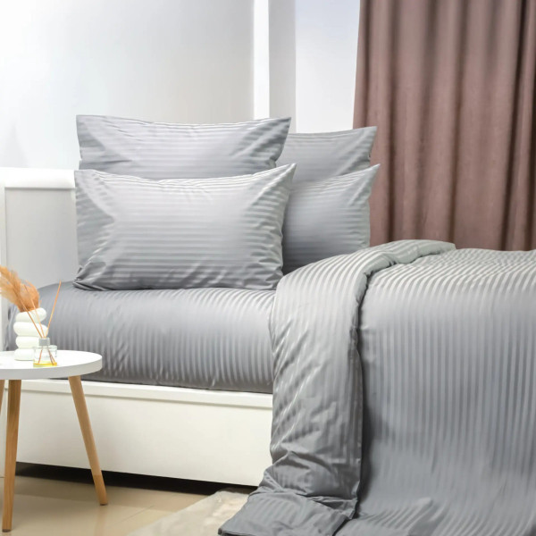 Постільна білизна євро ТЕП СТРАЙП САТИН PREMIUM Micro Chip 2-04800_34076 200х215 см світло-сіра