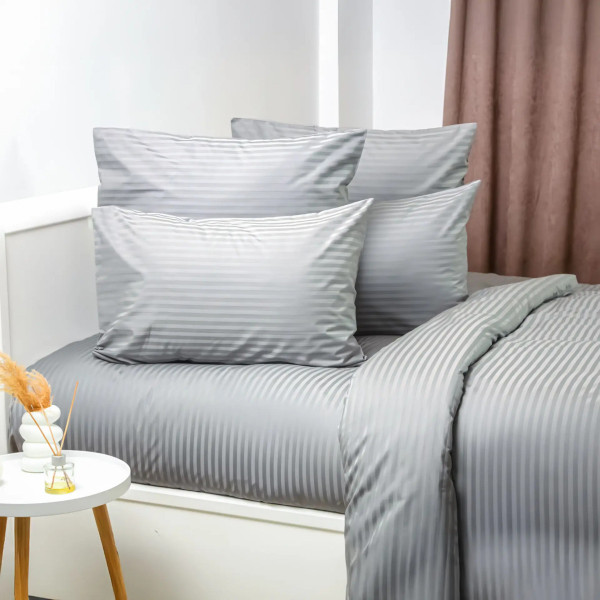 Постільна білизна євро ТЕП СТРАЙП САТИН PREMIUM Micro Chip 2-04800_34076 200х215 см світло-сіра