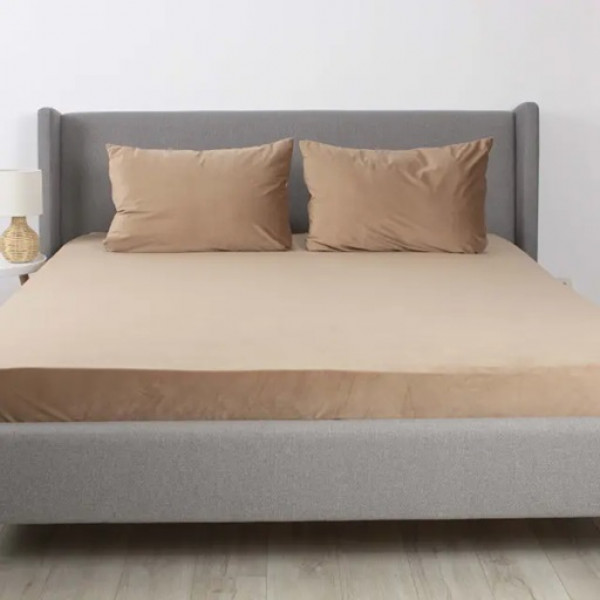 Простирадло на резинці двоспальне ТЕП VELOUR 2-04756_33916 160х200 см капучино