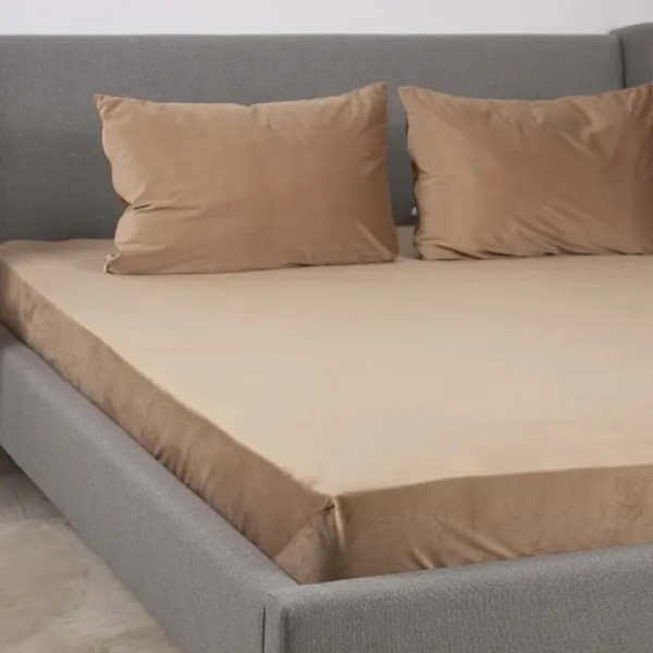 Простирадло на резинці двоспальне ТЕП VELOUR 2-04756_33916 160х200 см капучино