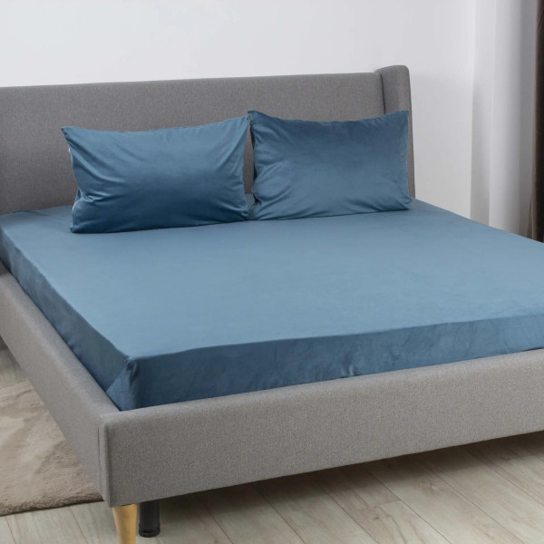 Простирадло-чохол на гумці полуторна ТЕП Velour 2-04824_34658 180х200 см синє