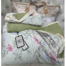 Постільна білизна двоспальна з демісезонною ковдрою з мереживом та з простирадло на резинці з мусліну Koloco 20184 180х200х25 см