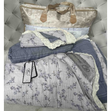 Постільна білизна двоспальна з демісезонною ковдрою з мереживом та з простирадло на резинці з мусліну Koloco 20185 180х200х25 см