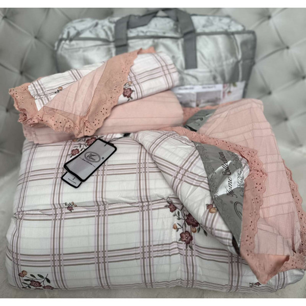 Постільна білизна євро з демісезонною ковдрою з мусліну Koloco 20197 220х240 см