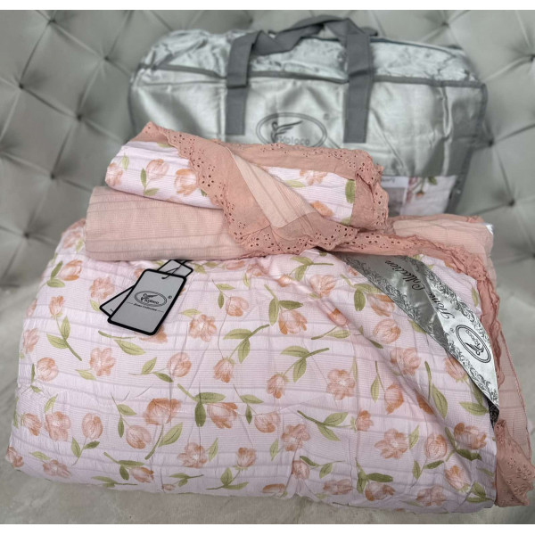 Постільна білизна євро з демісезонною ковдрою з мусліну Koloco 20198 220х240 см