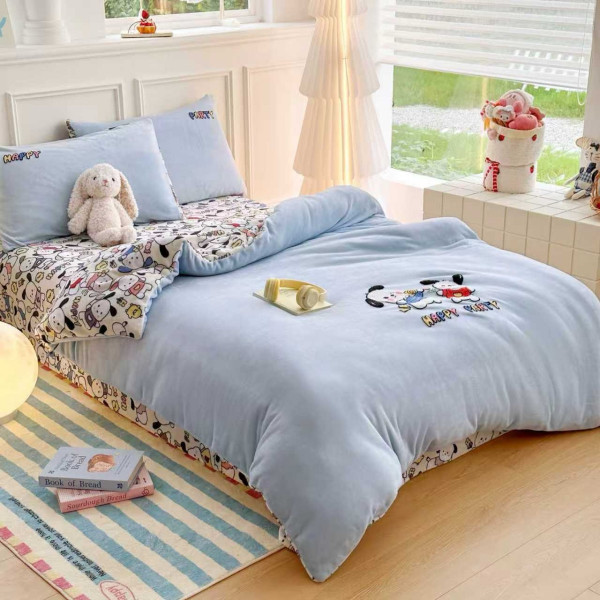 Постільна білизна полуторна з велюру Koloco 20191 150х210 см блакитна