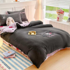 Постільна білизна полуторна з велюру Koloco 20194 150х210 см темно-сіра