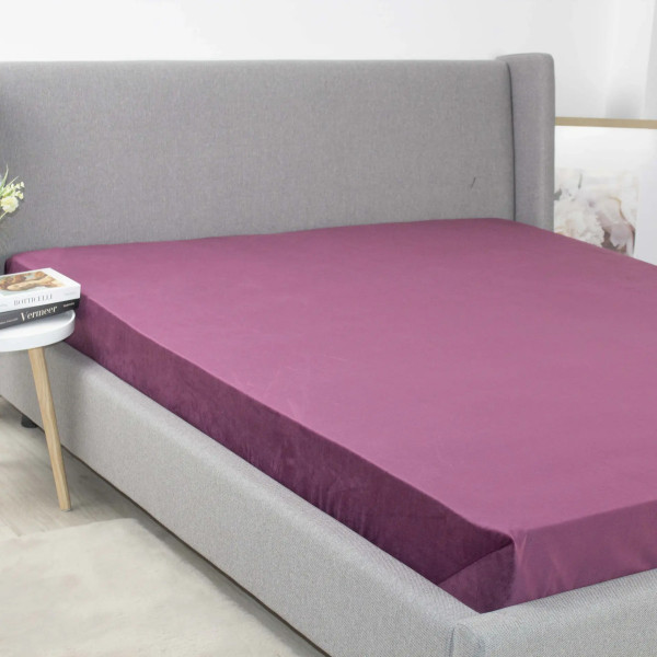 Простирадло-чохол на гумці полуторна ТЕП Velour 2-04756_35033 160х200 см бордова