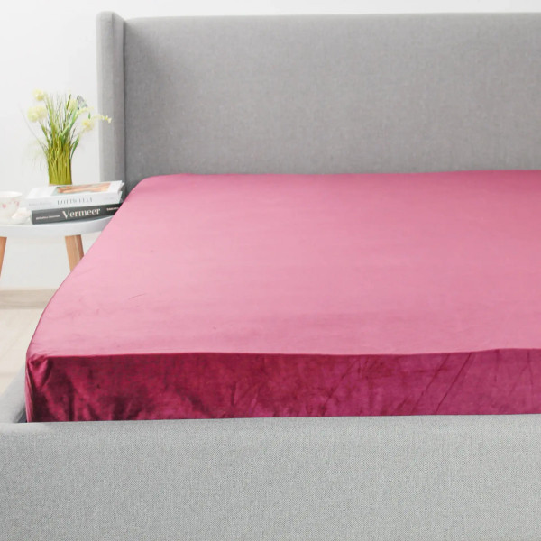 Простирадло-чохол на гумці полуторна ТЕП Velour 2-04824_35034 180х200 см бордова