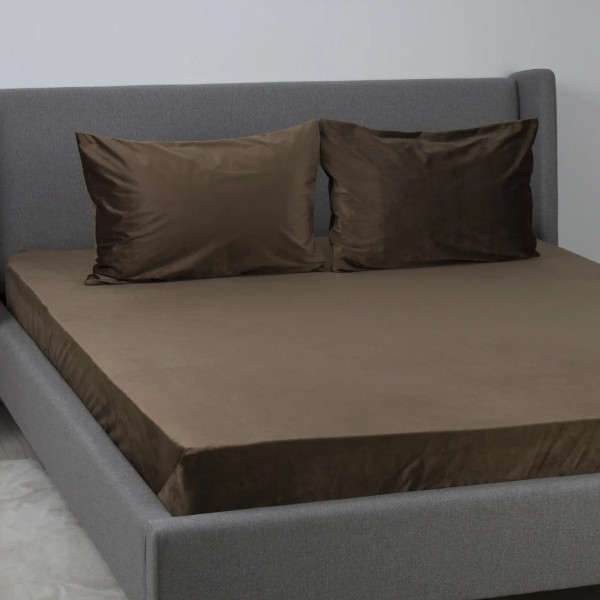 Простирадло на резинці двоспальне ТЕП VELOUR 2-04756_34182 160х200 см шоколадна