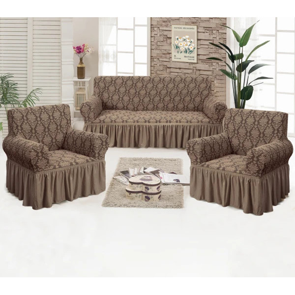 Набір чохлів на тримісний диван і 2 крісла Love You жаккард 81102 3 предмети какао