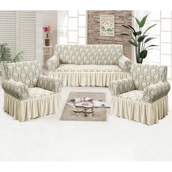 Набір чохлів на тримісний диван і 2 крісла Love You жаккард 81103 3 предмети кремовий