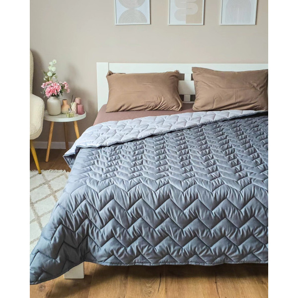 Одеяло двуспальное двустороннее летнее из холофайбера Leri Max 21542 180х210 см графитовое