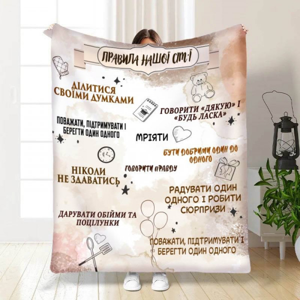 Плед 3D з побажаннями "Наші правила сім'ї" 15698 160х200 см