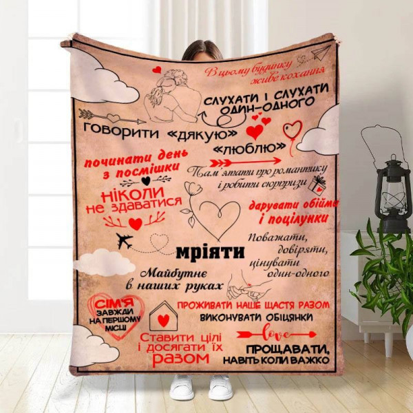 Плед 3D з побажаннями "Правила нашої сім'ї №2" 15670 160х200 см
