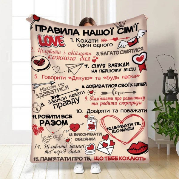 Плед 3D з побажаннями "Правила нашої сім'ї №3" 15672 160х200 см