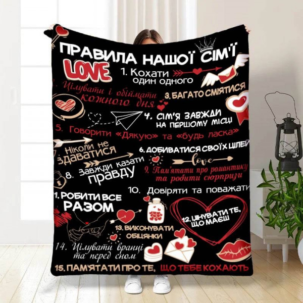 Плед 3D з побажаннями "Правила нашої сім'ї №4" 15674 160х200 см