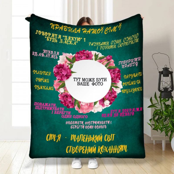 Плед 3D зі своїм фото для сім'ї "Сімейні правила" 15709 135х160 см