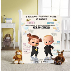 Плед 3D зі своїми побажаннями з метрикою "У нашому будинку живе 2 БОСА" для близнюків/близнюків 20222393_C 11596 80х100 см