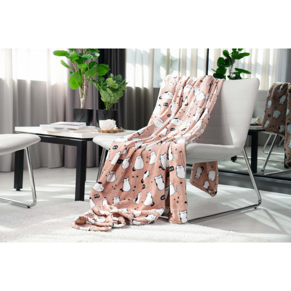 Плед Ardesto Flannel Кішки ART-0108-PB 160х200 см коричневий