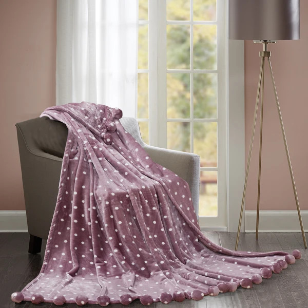 Плед хутряний з помпонами Love You Горох 181172 200х220 см рожевий