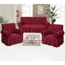Набір чохлів на тримісний диван і 2 крісла Love You жаккард 81101 бордовий 3 предмети