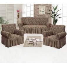 Набір чохлів на тримісний диван і 2 крісла Love You жаккард 81102 3 предмети какао