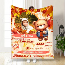 Плед 3D з метрикою Метрика для дівчинки Осінні листочки 1 фото 4052_C 17084 80х100 см