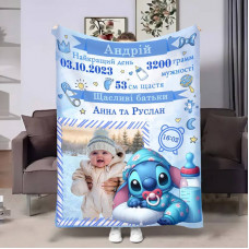 Плед 3D з метрикою Метрика для хлопчика Метрика Маленький Стіч 1 фото 4123_C 17524 80х100 см