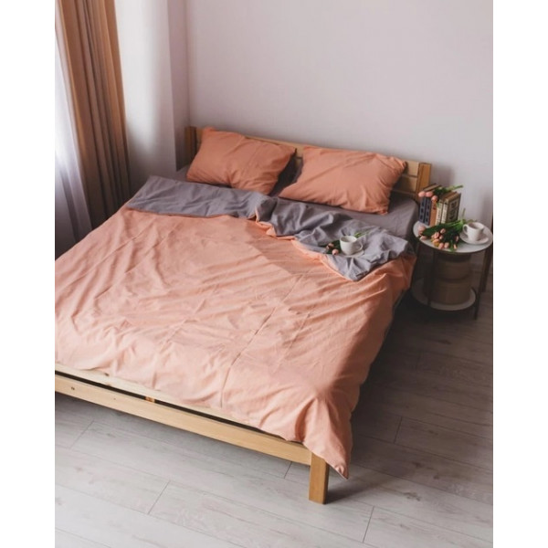 Постільна білизна двоспальна Dushka Home Варена бавовна 20509 180х215 см персикова з сірим