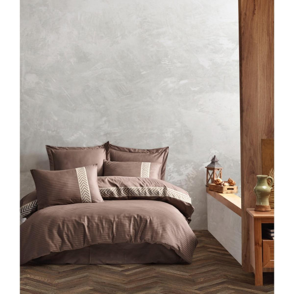 Постільна білизна євро Arya Saheser Сатин жаккард Brillant AR-A107302-brown 200х220 см коричнева