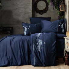 Постільна білизна євро Arya Vogue Embroidery Noktis AR-A107249 200х220 см