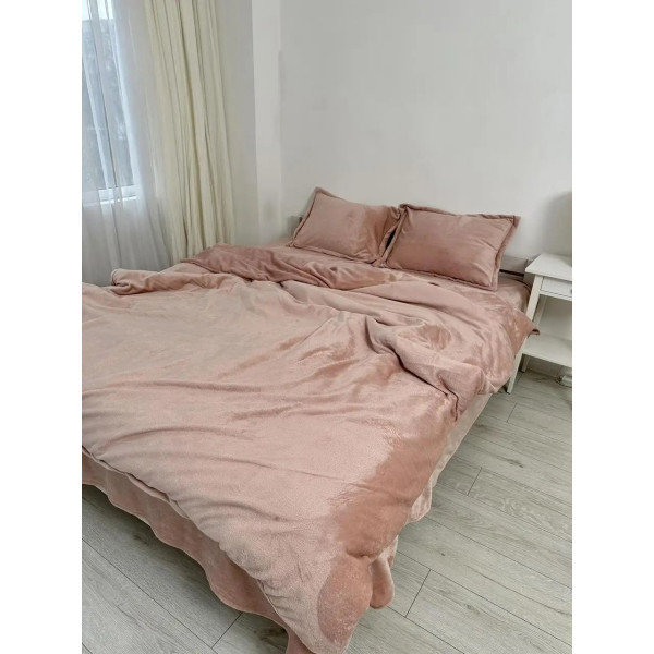 Постільна білизна плюшева євро Dushka Home 20838 200х220 см пудрова