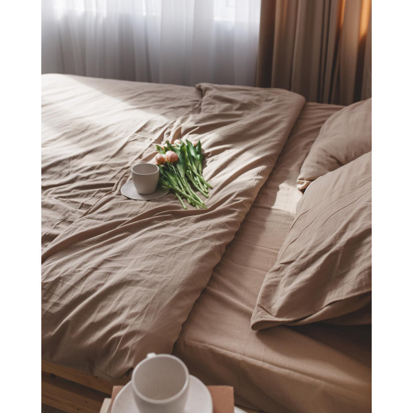 Постільна білизна двоспальна Dushka Home Варена бавовна 20489 180х215 см бежева