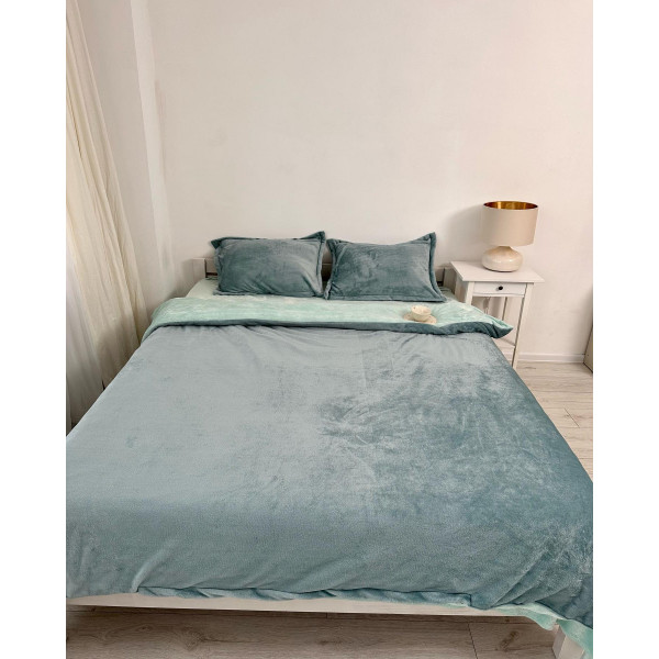 Постільна білизна плюшева двоспальне Dushka Home 20956 180х215 см бірюзова з м'ятним
