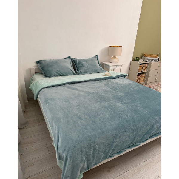 Постільна білизна плюшева євро Dushka Home 20957 200х220 см бірюзова з м'ятним