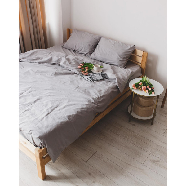 Постільна білизна полуторна Dushka Home Варена бавовна 20500 160х215 см світло-сіра