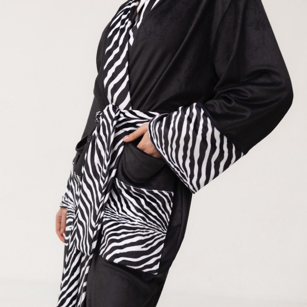 Кімоно жіноче з плюшевого велюру Kimono Black and White Zebra 18366 M